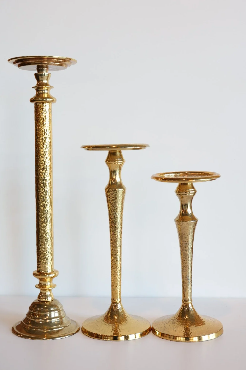Gold Hammered Tall Pillar Candle Holders