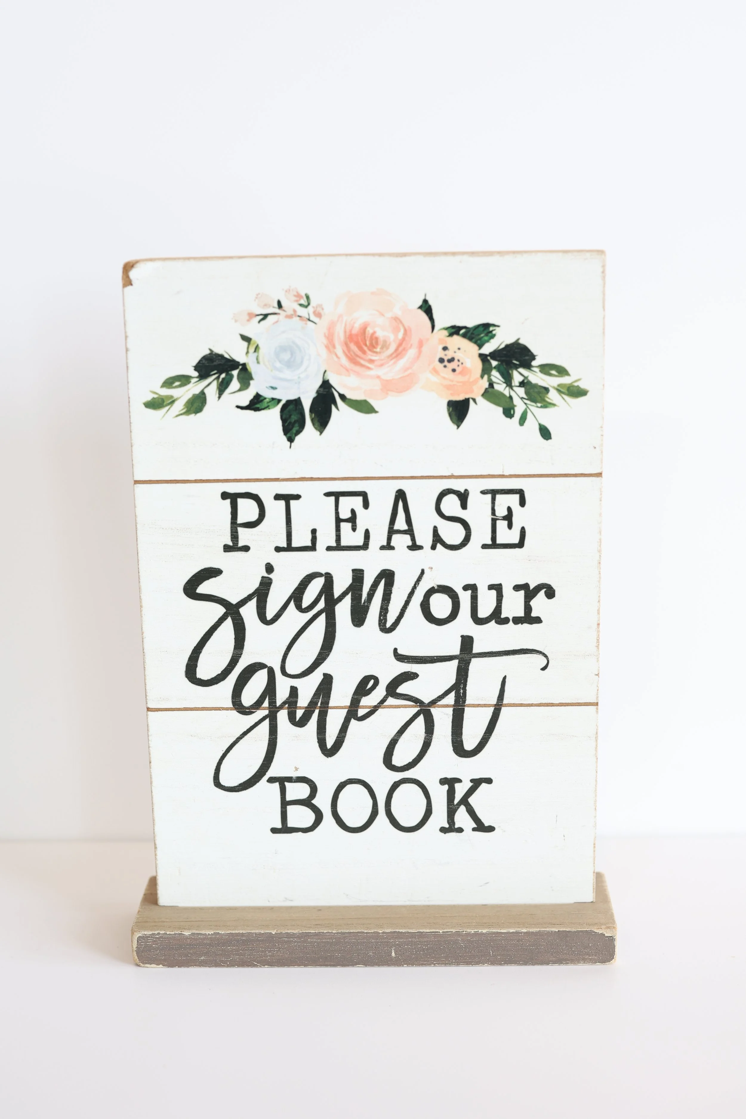 White and Wood Floral Guestbook Sign