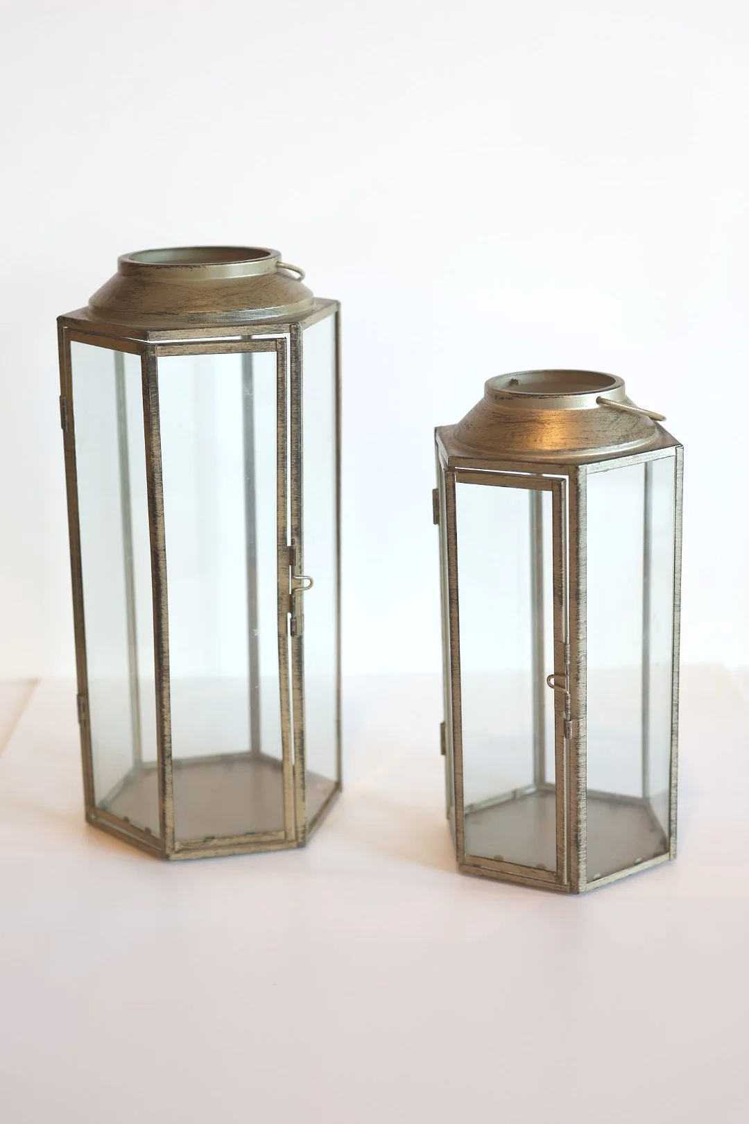 Small Gold Metal and Glass Lanterns