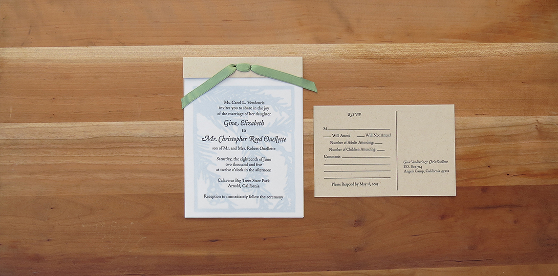 2-color wedding invitation. 2-color RSVP postcard. 2005