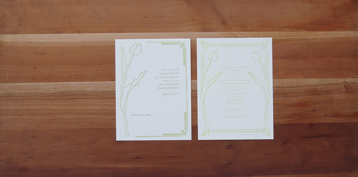 2-color save the date card. 2-color wedding invitation. 2004