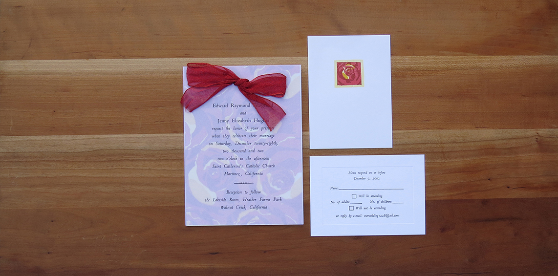 5-color wedding invitation. 4-color thank you card. 1-color RSVP card. 2002