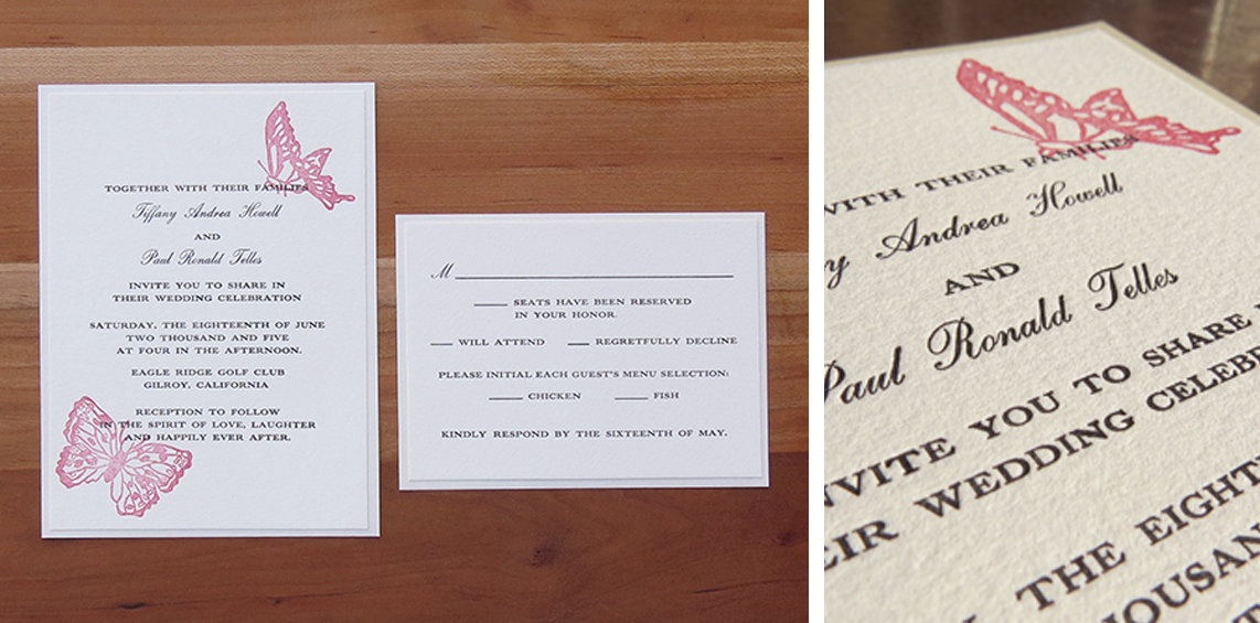 2-color wedding invitation. 1-color RSVP card. 2005