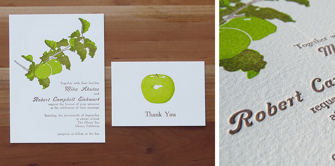 3-color wedding invitation. 2-color thank you card. 2005