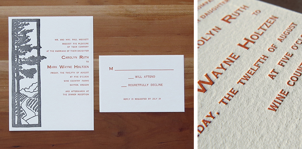 2-color wedding invitation. 1-color RSVP card. 2005