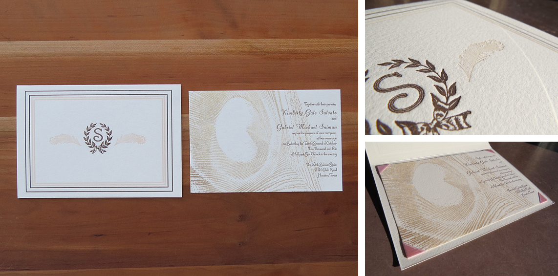 2-color invitation card. 1-color wedding invitation. 2005 The bride designed this lovely suite. The invitation was mounted inside the folded card with satin ribbon corners.