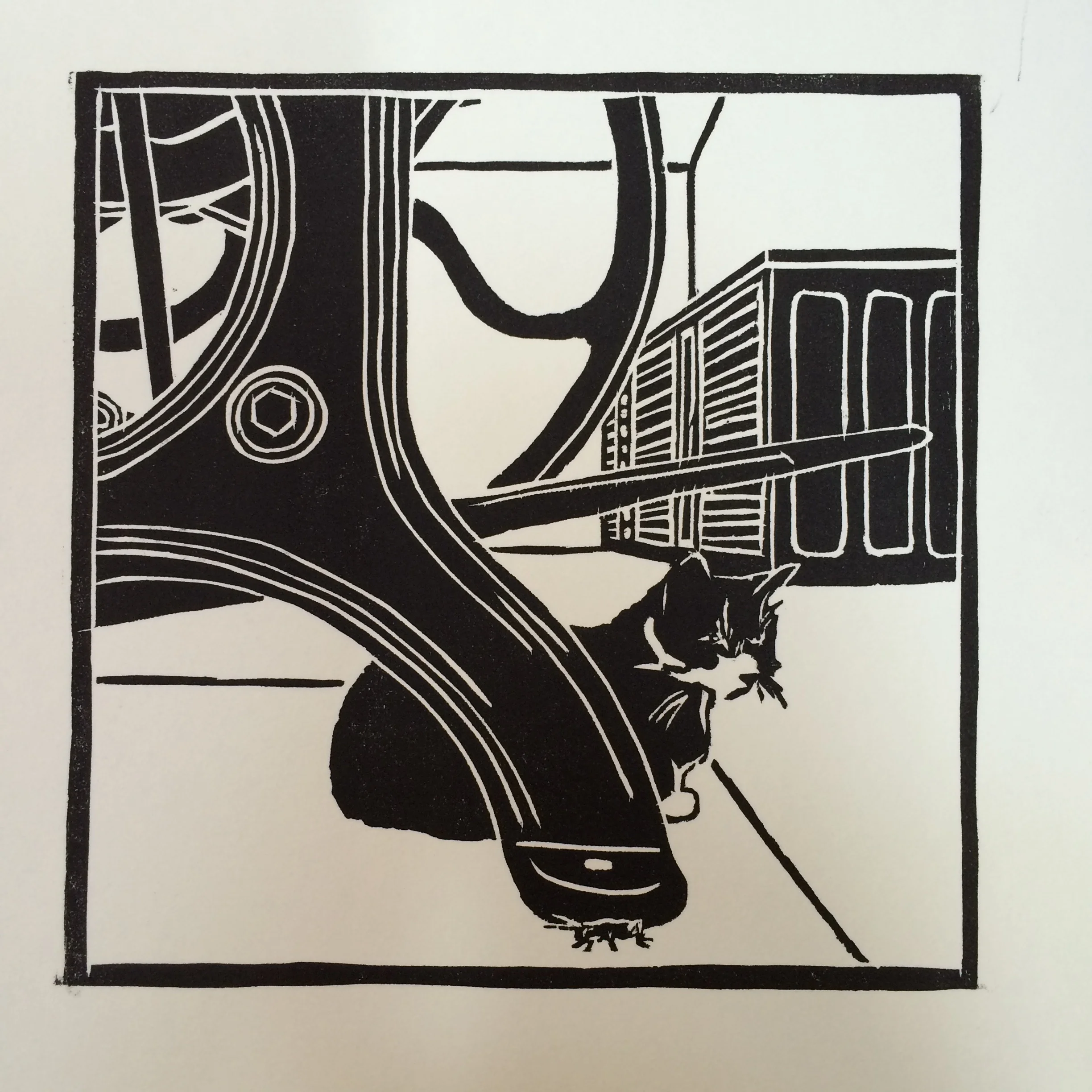 "Print Shop Huntress" is available in my shop. My first woodcut ever!