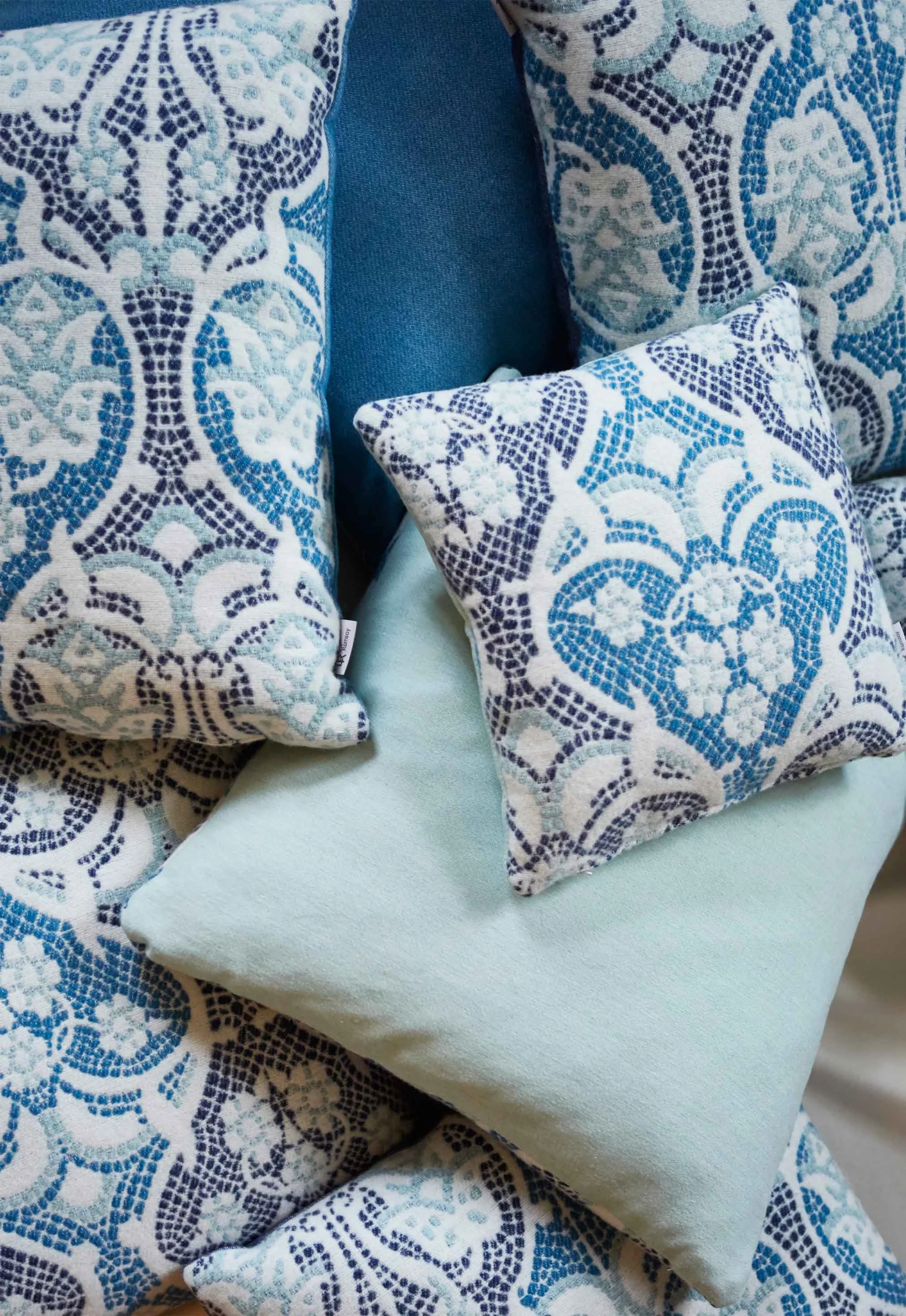 British woven merino fabrics with a choice of cushion pads - these shown are filled with British wool.