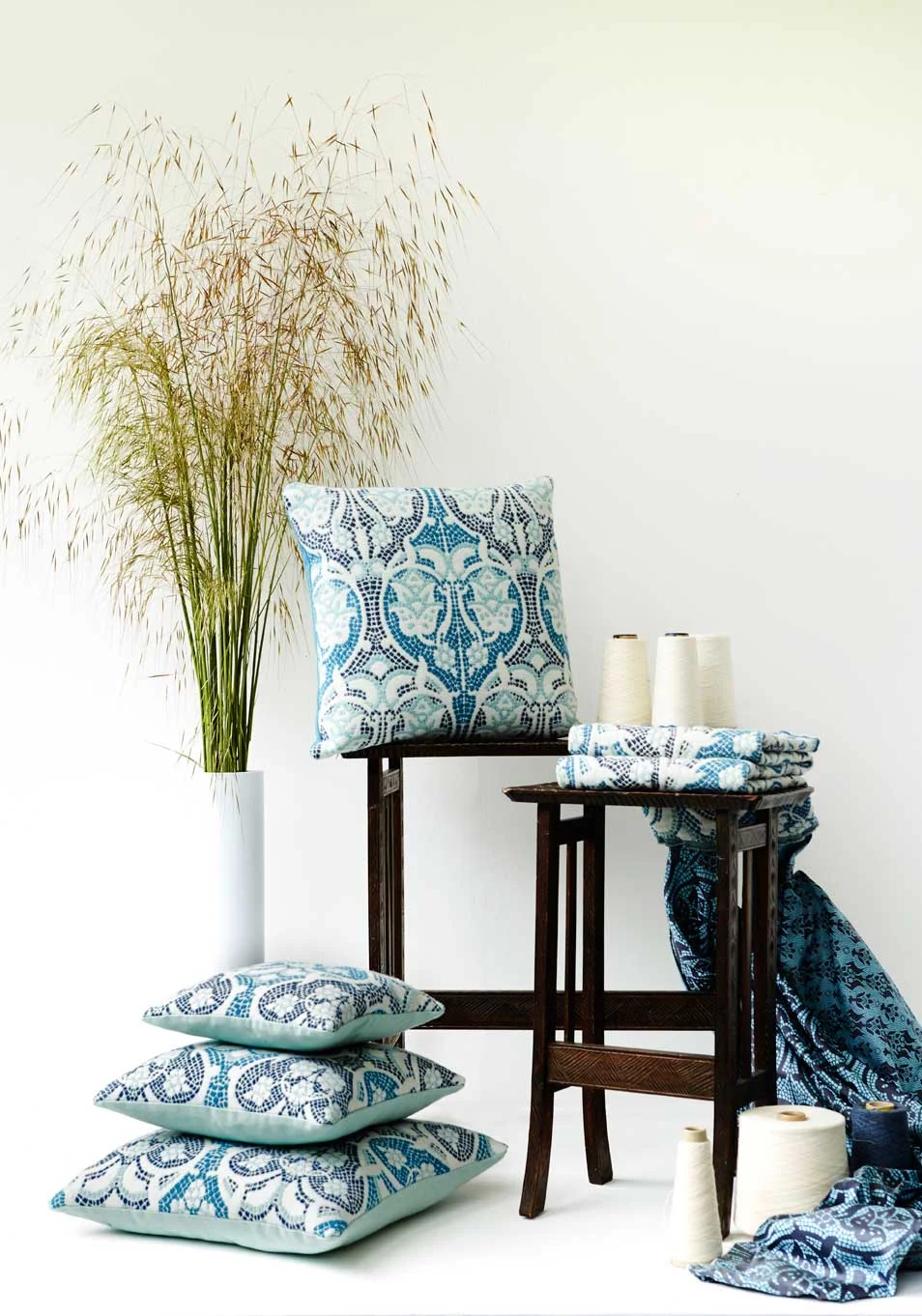 British woven wool cushions and fabric with coordinating British silks.