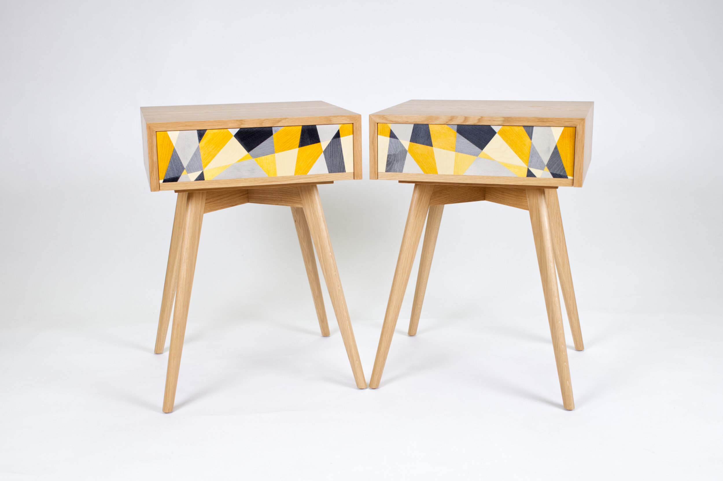 Yellow Cubist Side Table and Mirror