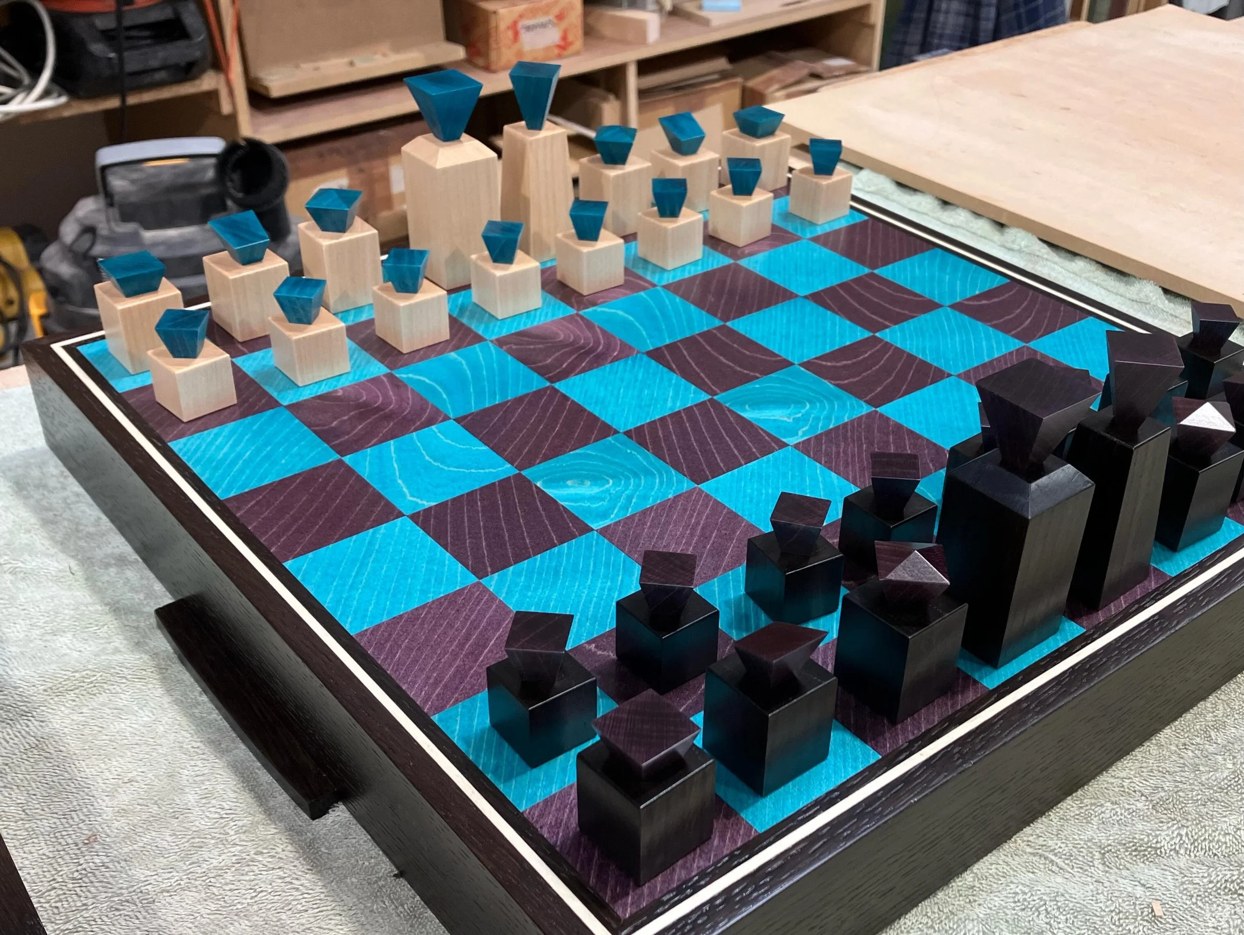 Great fun making this chess and backgammon games box for @__abask__ 

Loving the colours and the acute lines on the chess pieces but very challenging to get them all the same!  Available soon from abask.com

#handmade 
#colour 
#chess 
#backgammon 
#