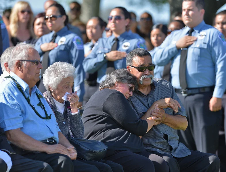  Rancho Palos Verdes, CA --Daily Breeze Staff Photo: Robert Casillas / LANG --- Funeral service for Hawthorne Police Sgt. Leonard Luna at Green Hills Memorial Park in Rancho Palos Verdes.