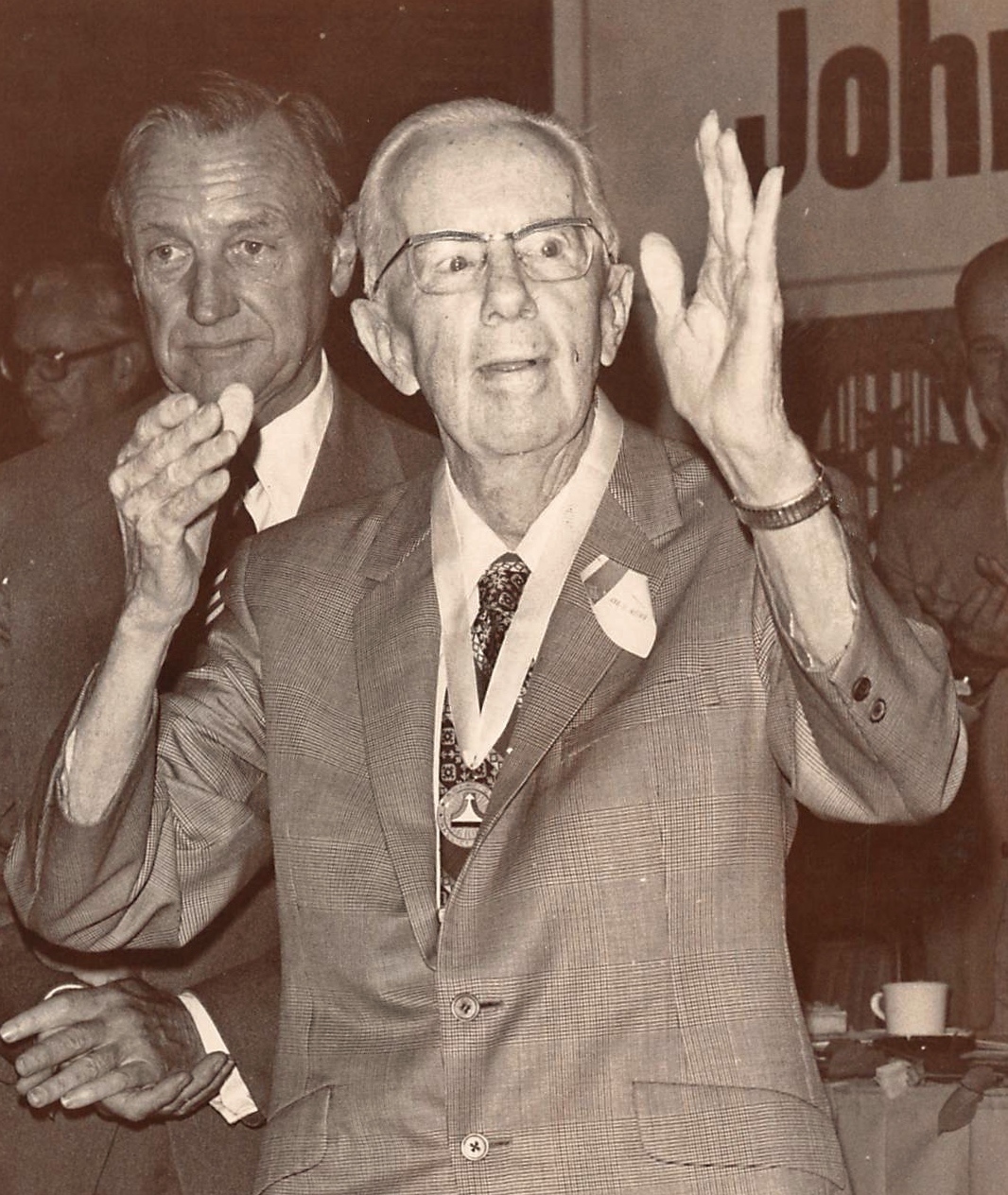 Jack Northrop acknowledges an ovation at a luncheon on Aug. 2, 1978. He died at 85 in 1981. (Daily Breeze staff file photo)
