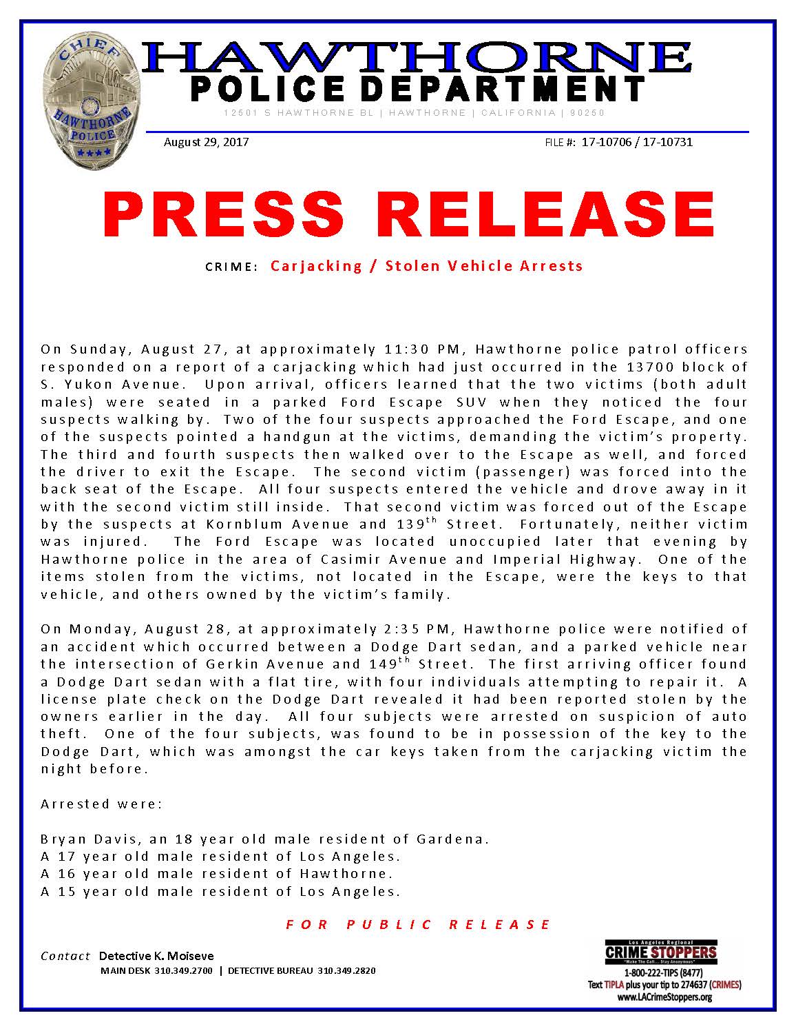 Carjacking stolen vehicle - arrests page 1