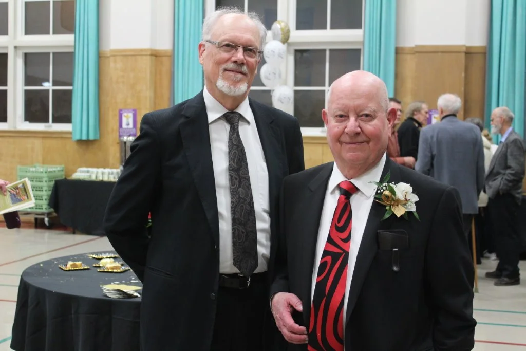 Douglas Haas and Bradley at the reception held to celebrate Douglas's 50 years as organist at St. Andrew's Presbyterian Church. As president of the Waterloo-Wellington chapter of the Royal Canadian College of Organists it was my pleasure to presentDouglas with a Lifetime Membership in the College. (May 5, 2017)
