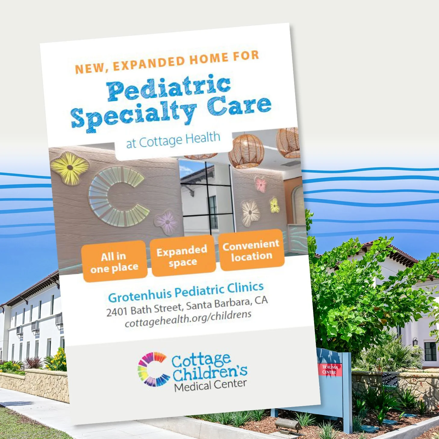 Event design and corresponding marketing materials for opening of new children's hospital medical clinic.