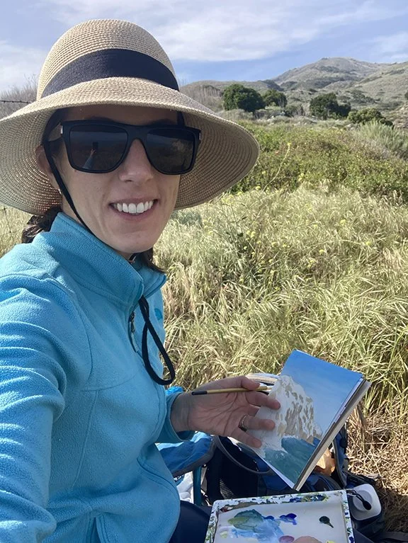 Kristen plein air painting on Santa Cruz Island