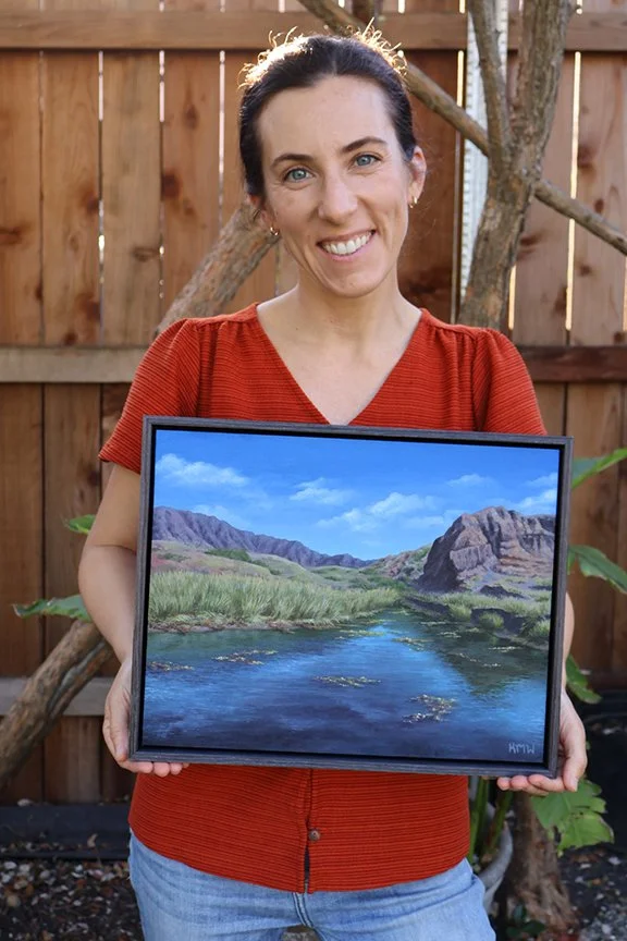 Framed Painting of Santa Cruz island river with artist Kristen Walker