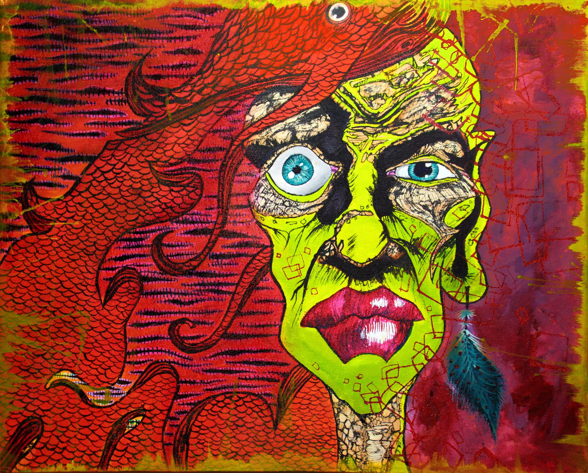   Media: ink and oil paint on wood Dimension: 18 x 24 in  