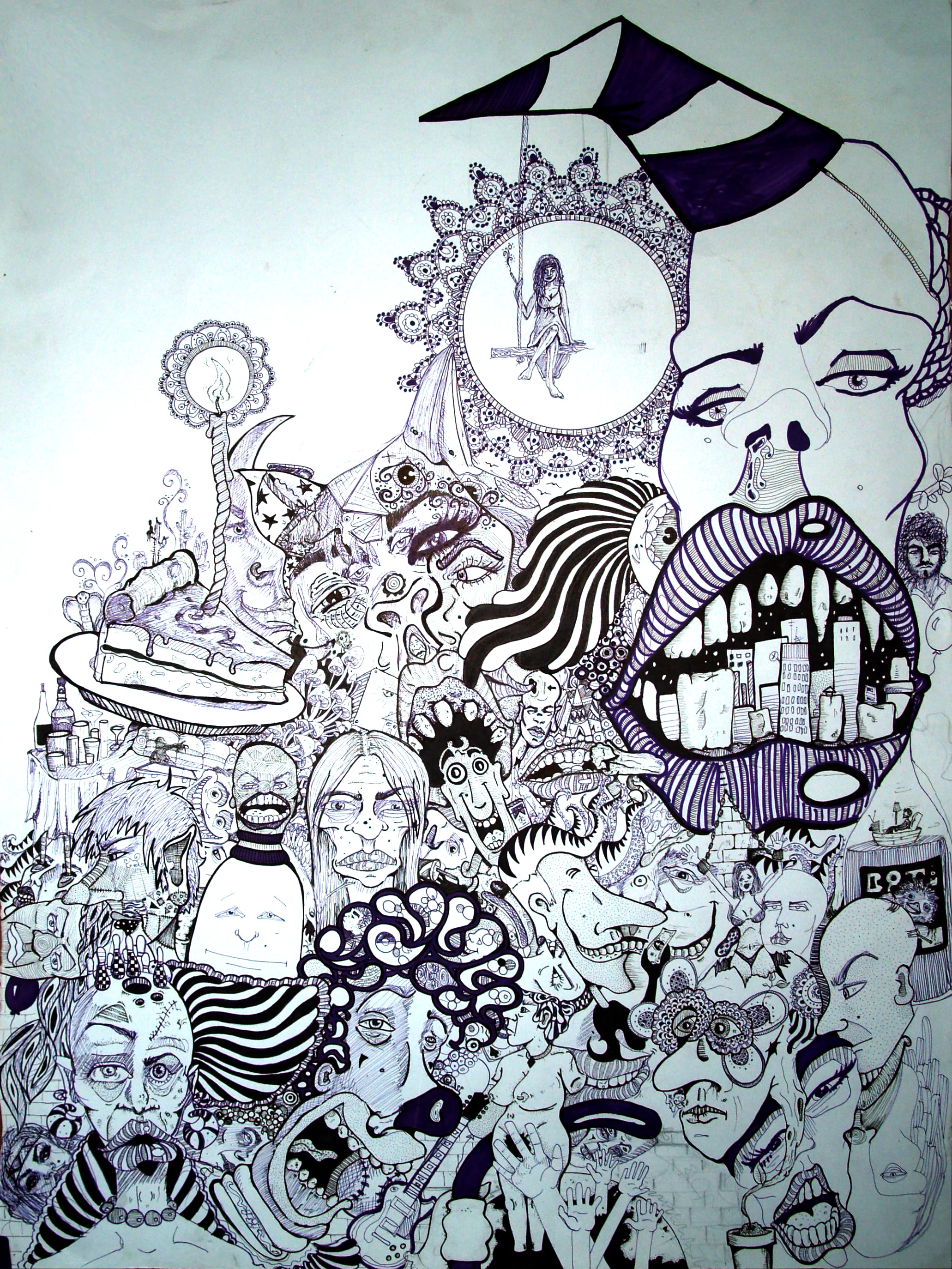   Media: micron pens on blue paper Dimension: 33 x 46 in    *collaboration project*  Draw game with Ryan Coyle   