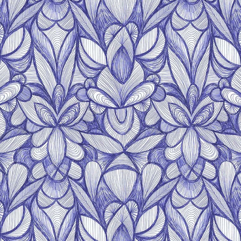 Blue ink pen drawing, cleaned and converted to a repeat in Photoshop.