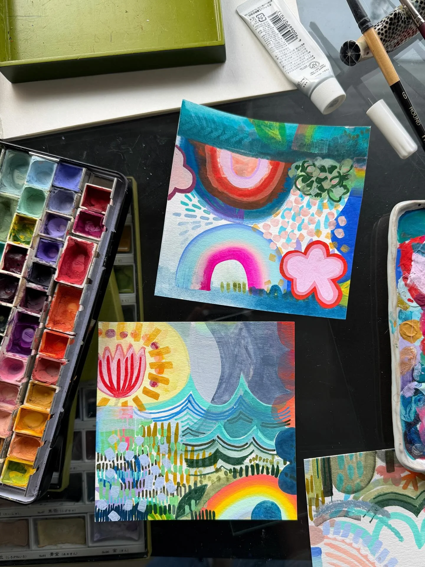 A few sweet little pieces in the works for Live on Five @buffaloartsstudio 🌈&hearts;️🌸✨✨