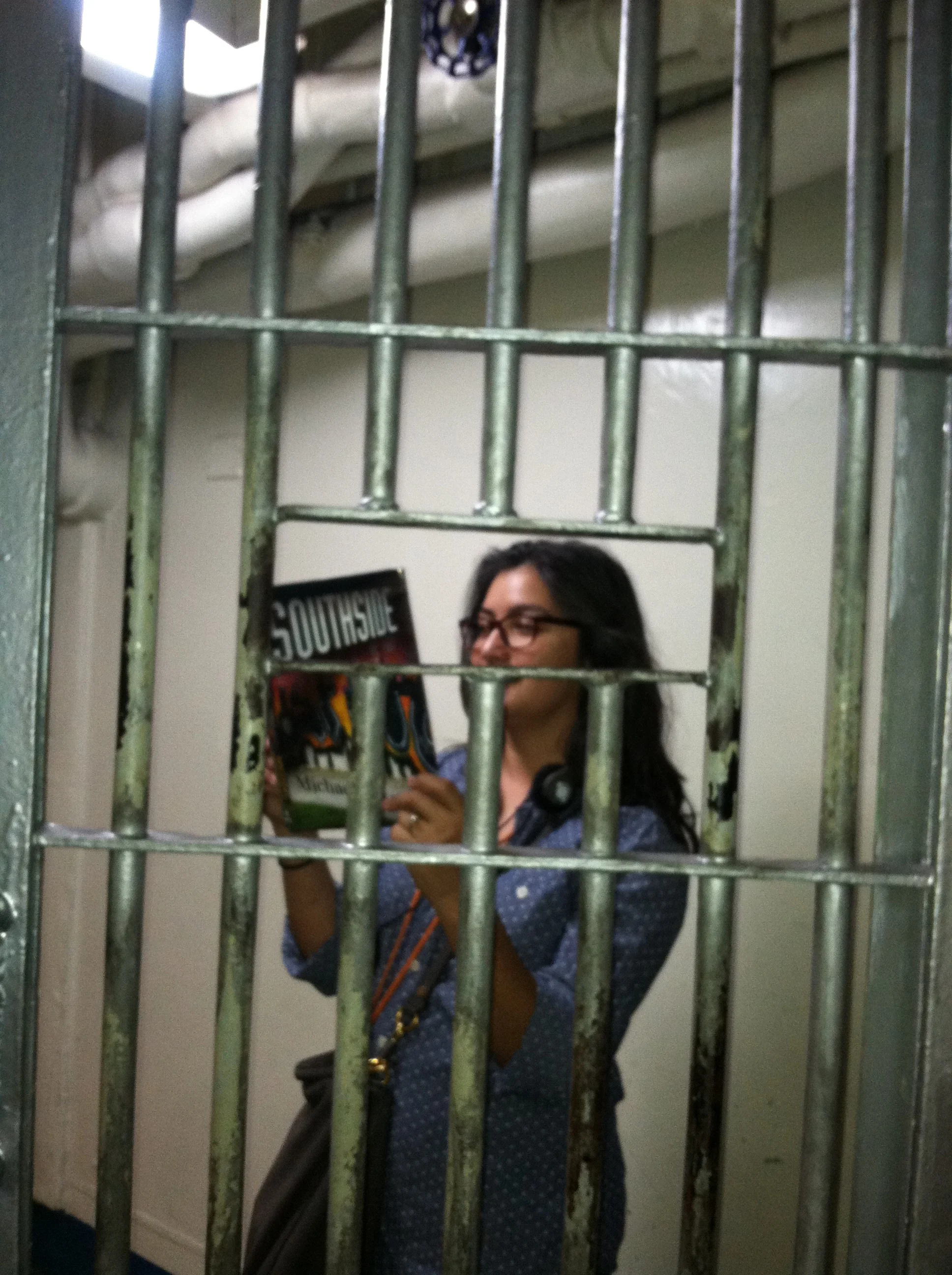 Dahlia in the brig at the USS Midway