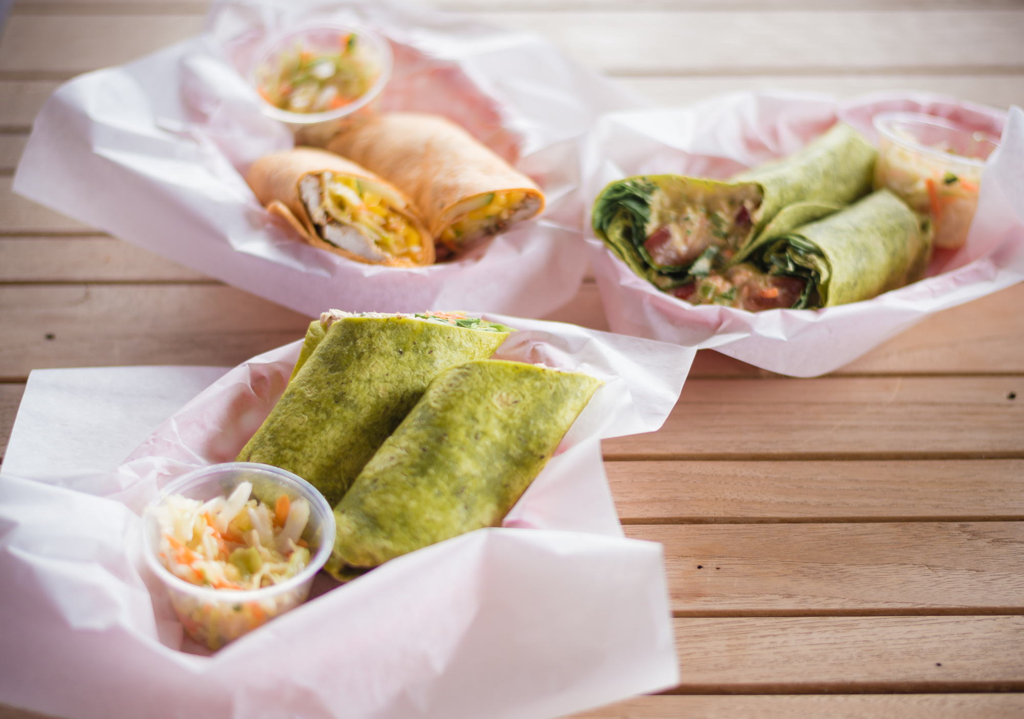 Jerk Wrap, Tuna Wrap and Hummus Wrap