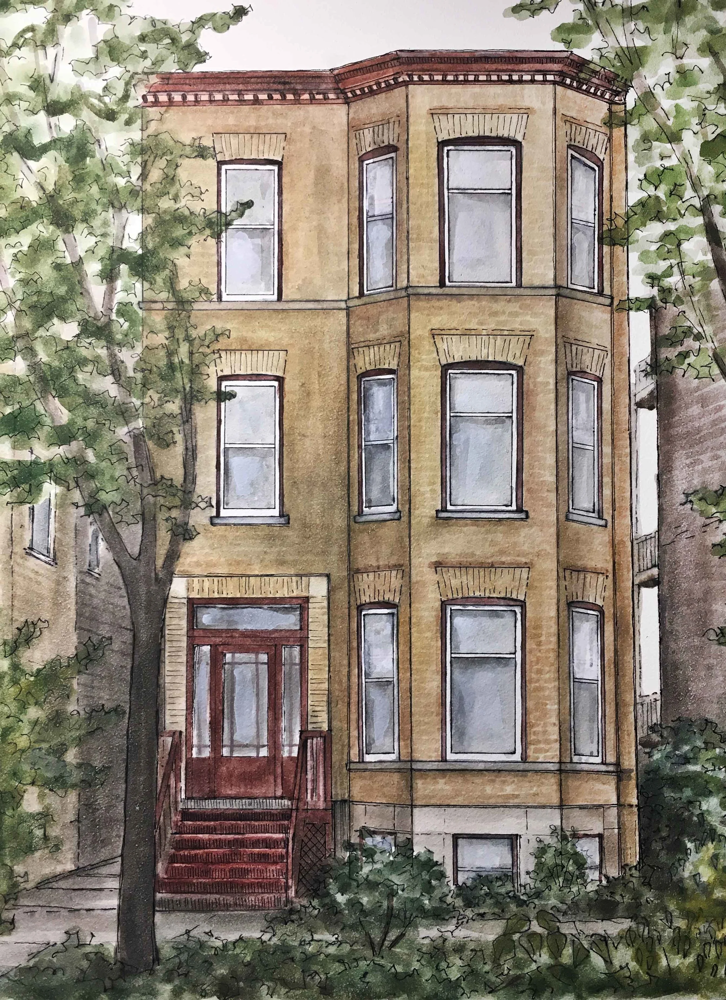 watercolor and pen drawing - Chicago, IL