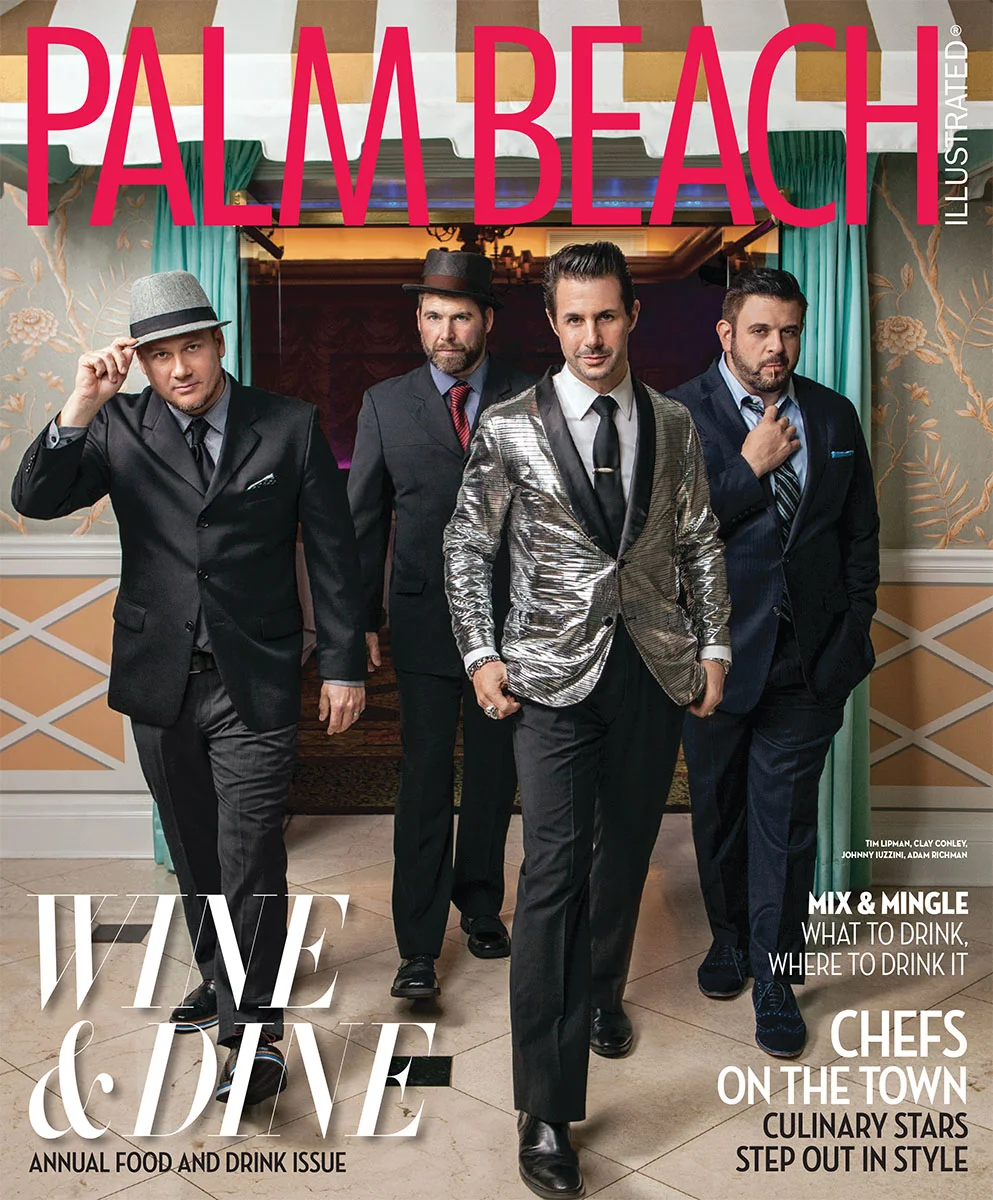 Celebrity Chefs Tim Lipman, Clay Conley, Johnny Iuzzini and Adam Richman from Man Vs Food shot at The Colony on Palm Beach for Palm Beach Illustrated by Vanessa Rogers