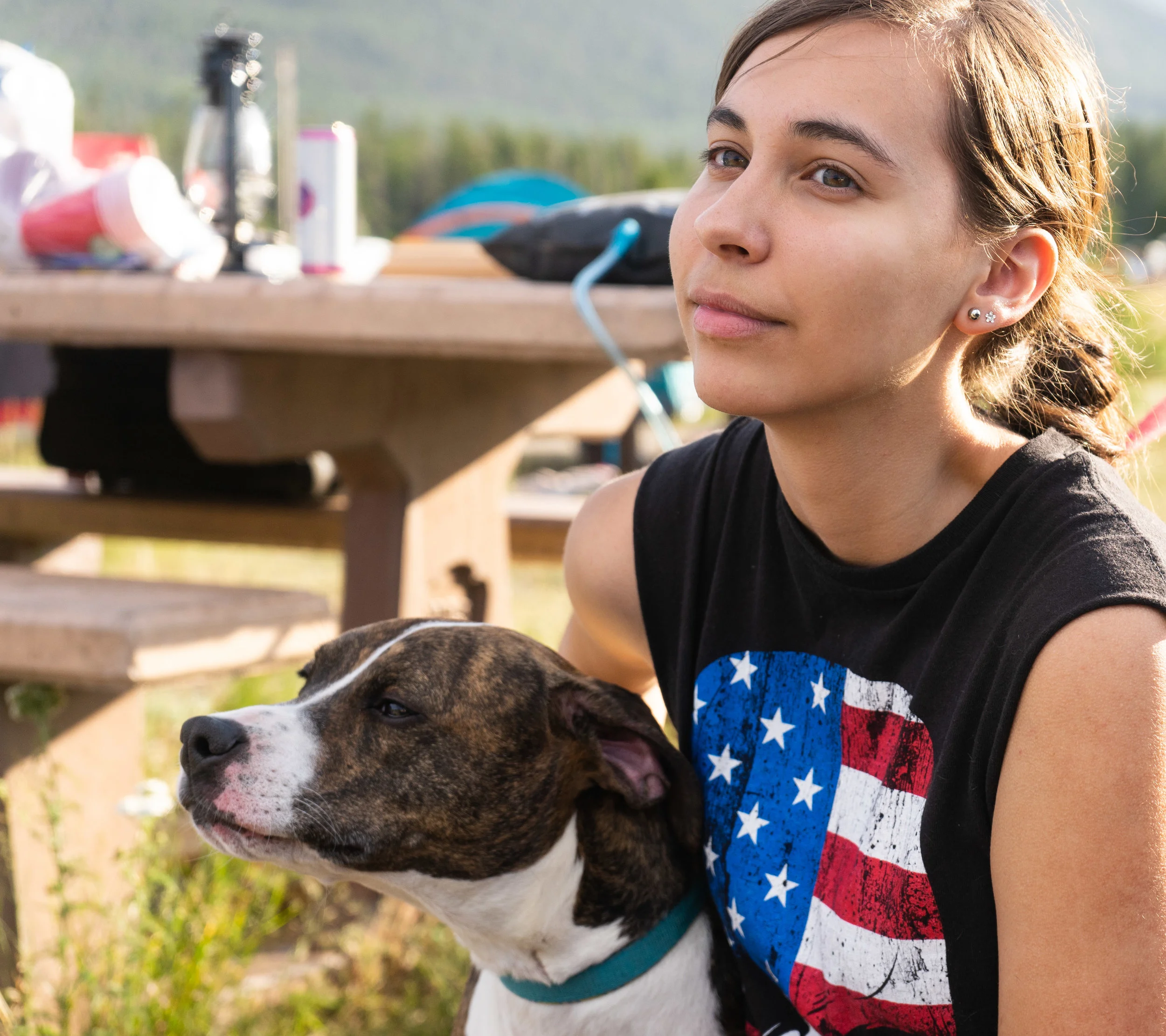 Dani and Marley taking in a mindful moment. Rocky Mountain National Park Glacier Basin 2018