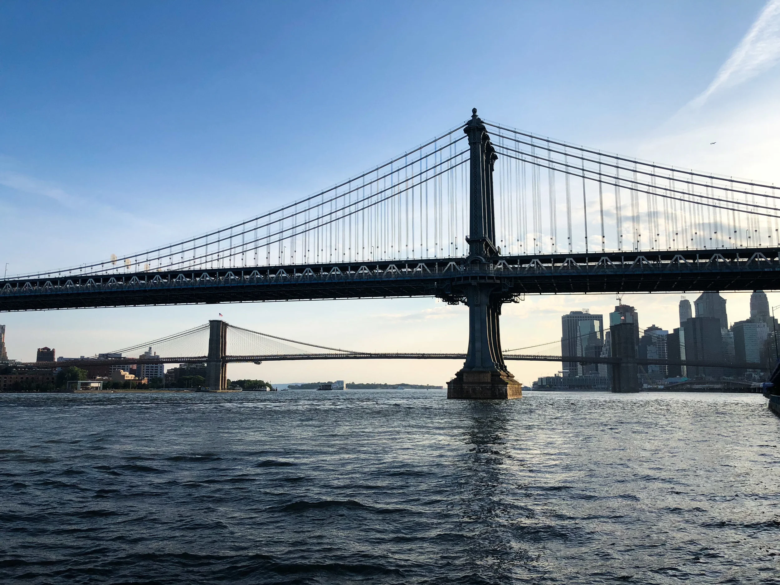 Manhattan and Brooklyn Bridges. Eastside Greenway, Midtown East, New York City 2018