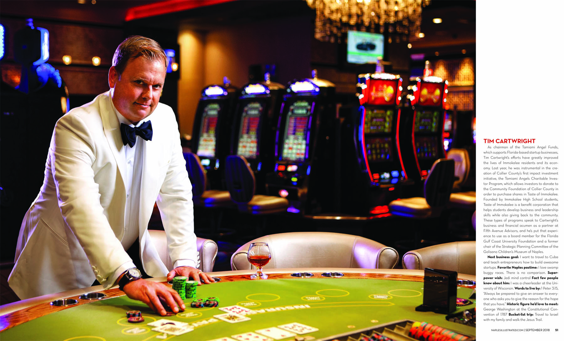 Tim Cartwright, Chairman of the Tamiami Angel Funds. Wardrobe by Sakes Fifth Avenue, Naples. Styling by Alexander Hayes. Watches provided by Tourneau. Shot on location at the Seminole Immokalee Casino and Resort. copyright Vanessa Rogers Photography 2018