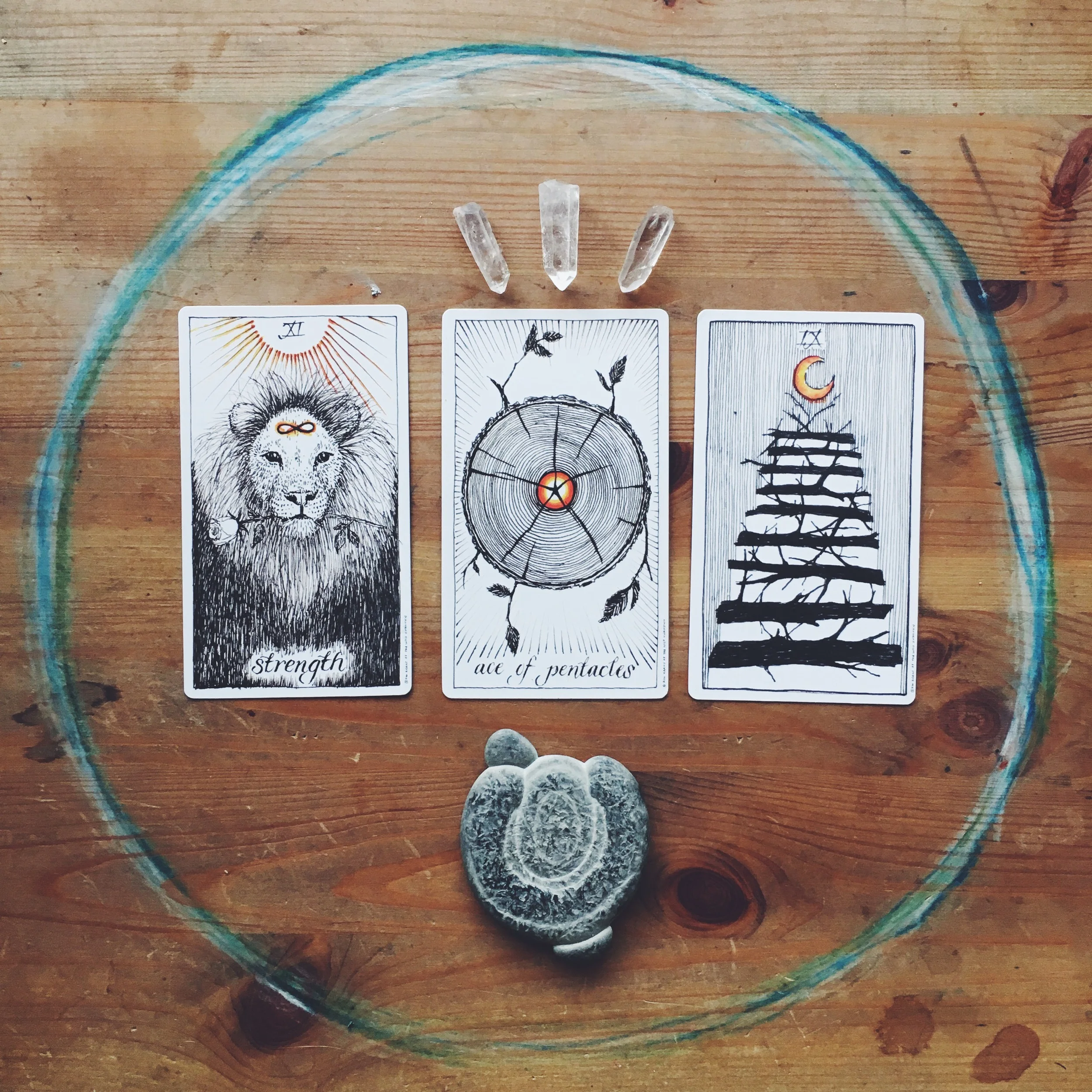 Wild Unknown - Strength Ace of Pentacles and 9 of Wands