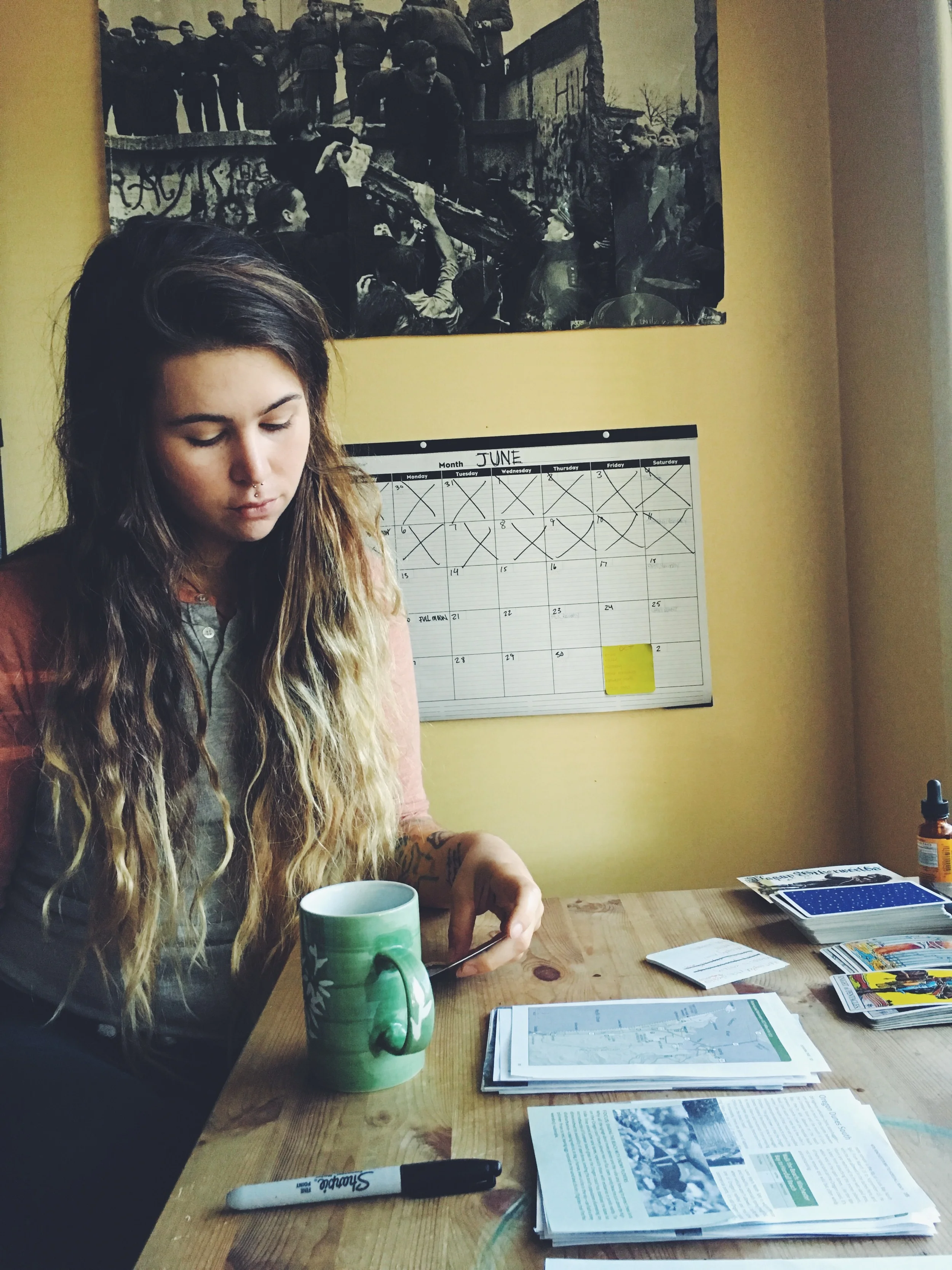 witch hair and maps and no coffee.