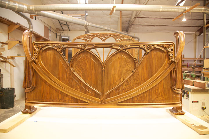  The footboard was redesigned with pierced tracery so the client could view his fireplace. 