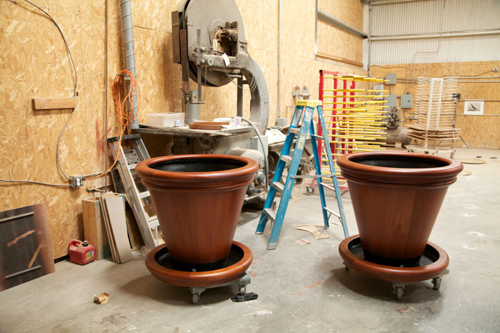 Custom Mahogany planters with fiberglass and stainless steel linings. 