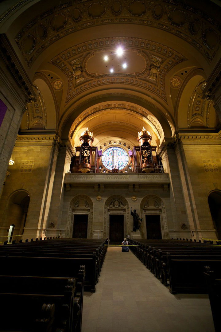 The completed casework, seen from the church floor. 