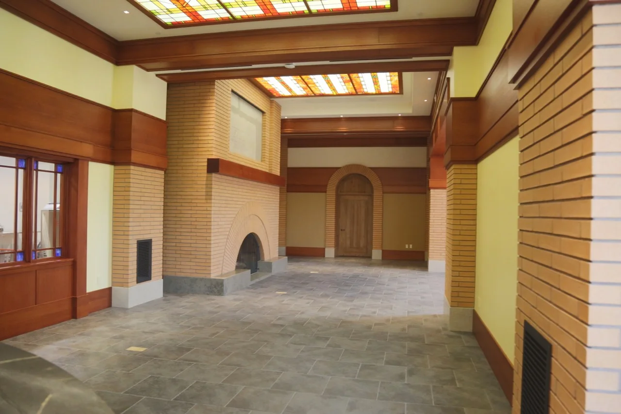All trim, door, and art glass frames by Geoff's Woodworking.