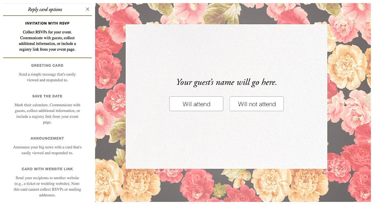  Here is where you choose how you want to receive an RSVP or add a note to guests.&nbsp; 