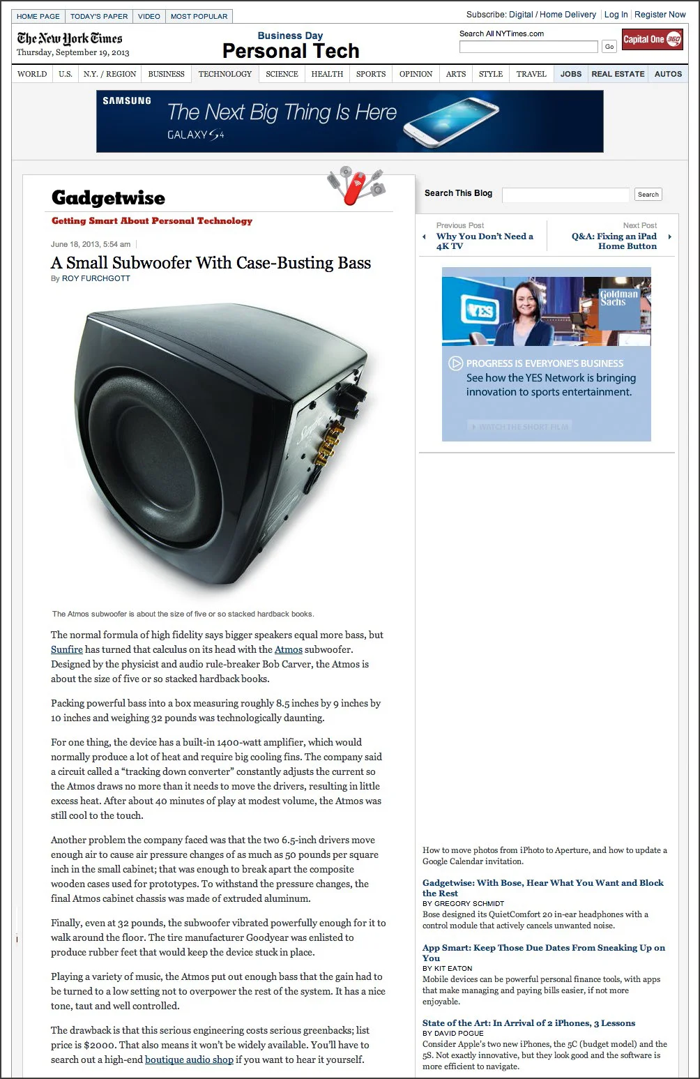 SUNFIRE: SUBWOOFER WITH GRAVITAS