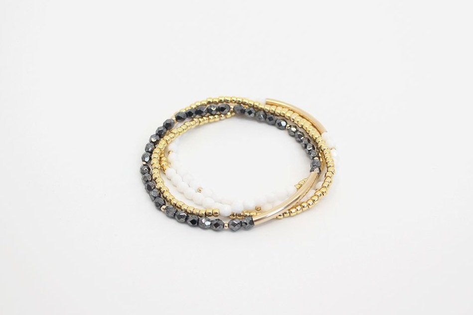 Navi Gold Beaded Bracelet - Jet Black, Bracelets