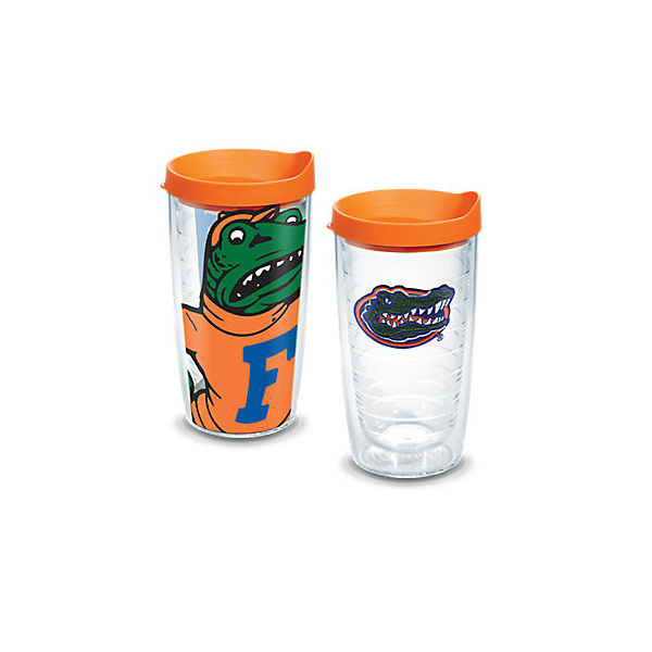 Clear Tervis 1218506 Florida Gators College Statement Tumbler with Wrap and Blue Lid 24oz 