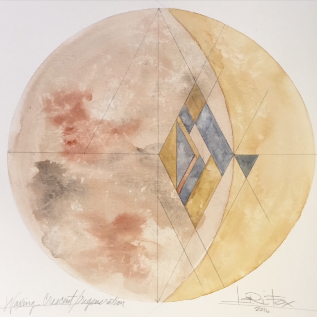 SOLD: Waxing Crescent/regeneration, 9"x9", Watercolor, Graphite