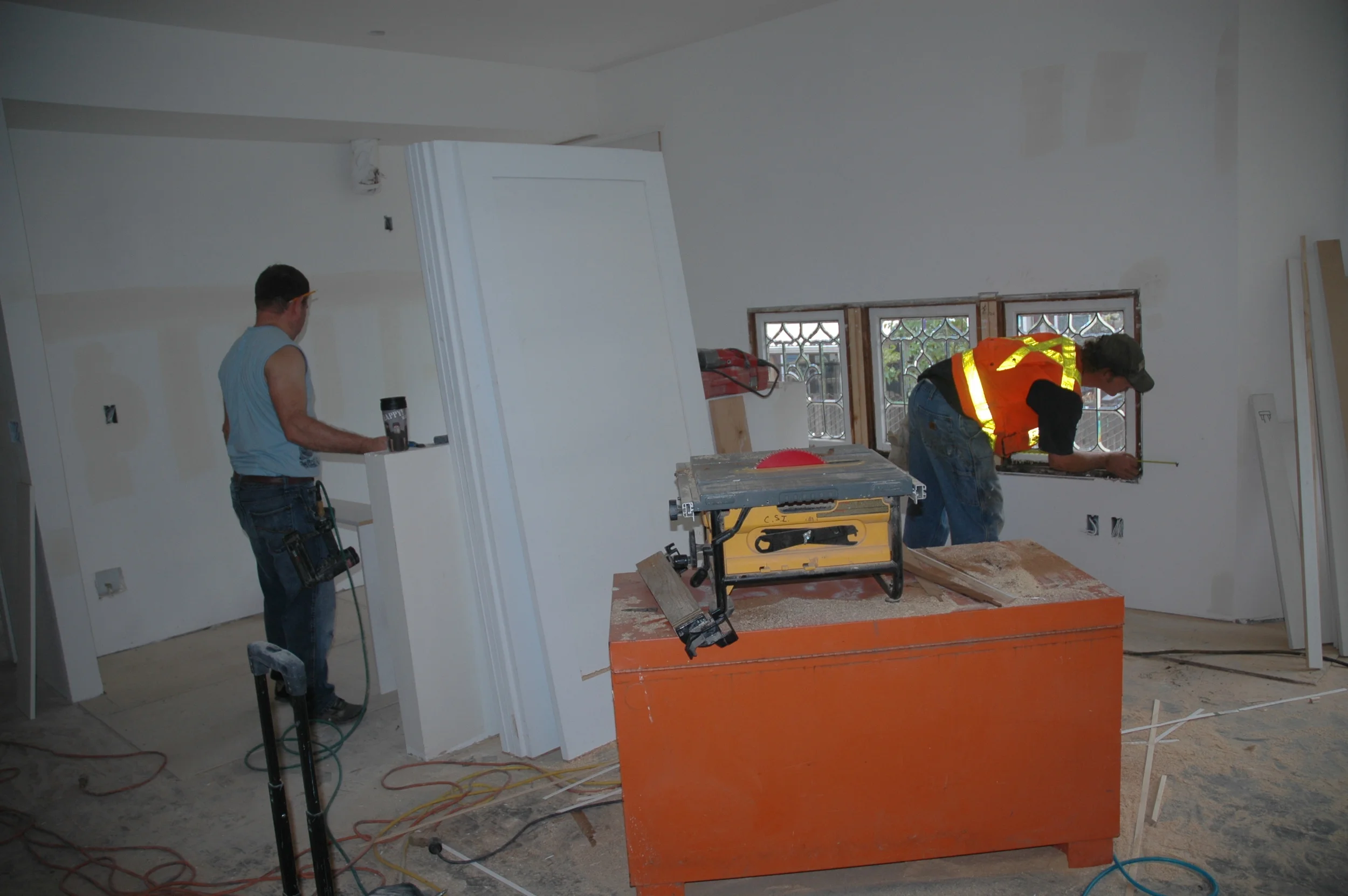 Measuring trim around the leaded glass in the Hawthorne