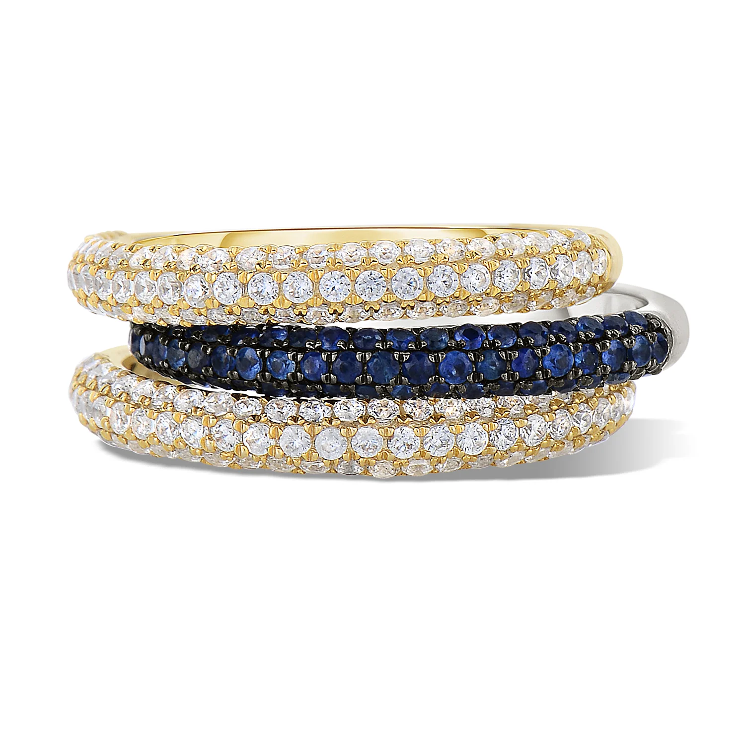 Pave bands in sapphire and diamond