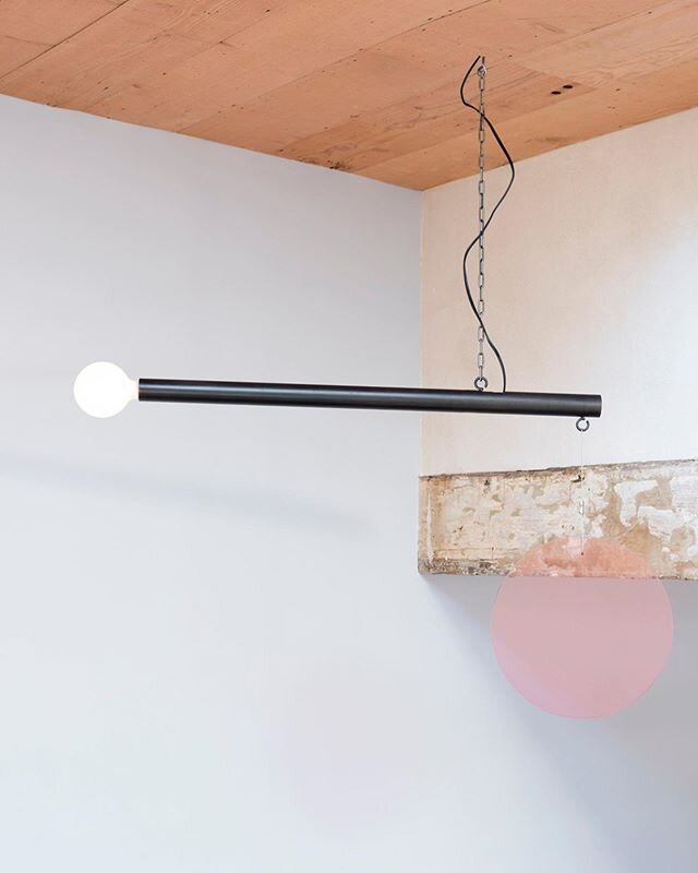Calderino ceiling//desk lights made from blackened tube steel &amp; custom pink acrylic discs  @johannagrawunder