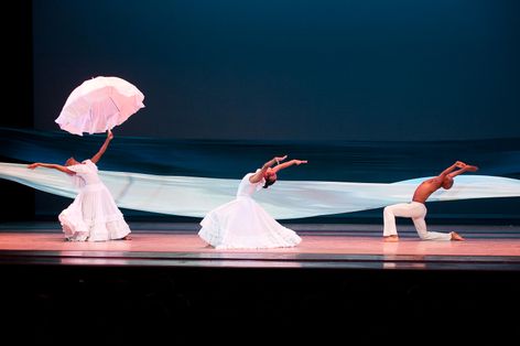 Alvin Ailey American Dance Theater's Renee Robinson Constance Stamatiou and Matthew Rushing in Alvin Ailey's Revelations. Photo by Christopher Duggan.