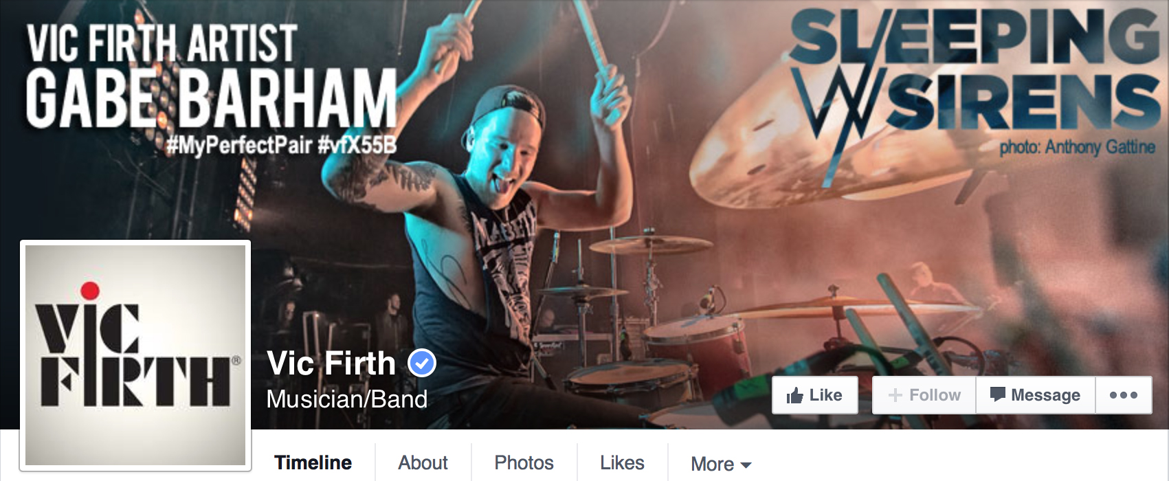 Vic Firth Facebook Banner - Gabe Barham of Sleeping With Sirens