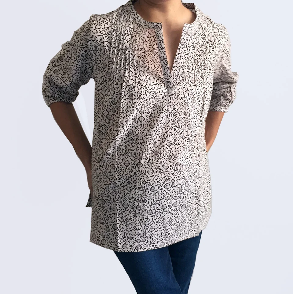 Block print tunic, black poppy jaal